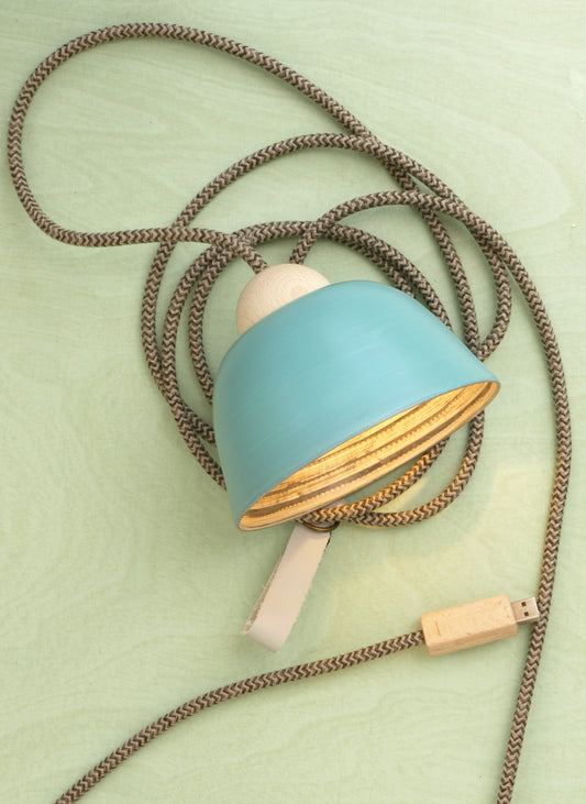 HYGGE-Licht Bambus-Türkis USB-Hängeleuchte (Campervan/Balkon/Terrasse/Zelt)